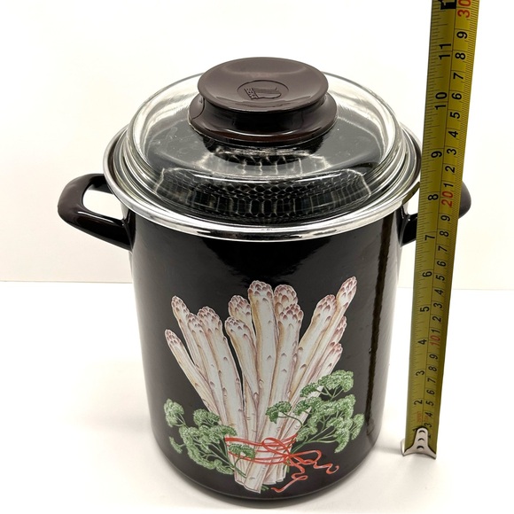 Vintage BEKA French Enamel Asparagus Steamer Brown 26cm Tall Retro Cookware - Picture 2 of 12